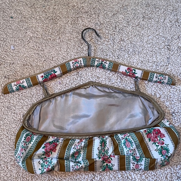 Vintage Other - Vintage French (?) clothes hanger with pocket floral stripe